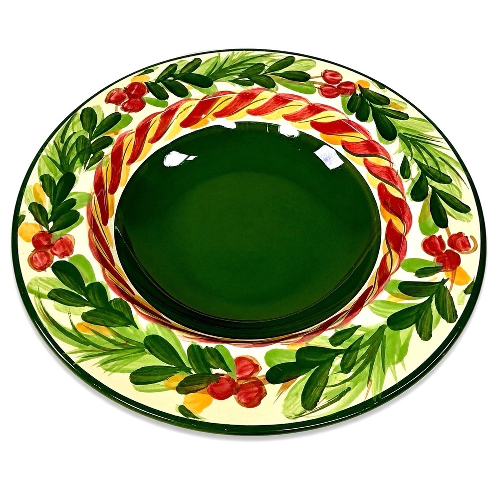 Gail Pittman 2002 Christmas Memories Rimmed Soup Pasta Bowl Hand Painted 10.5"